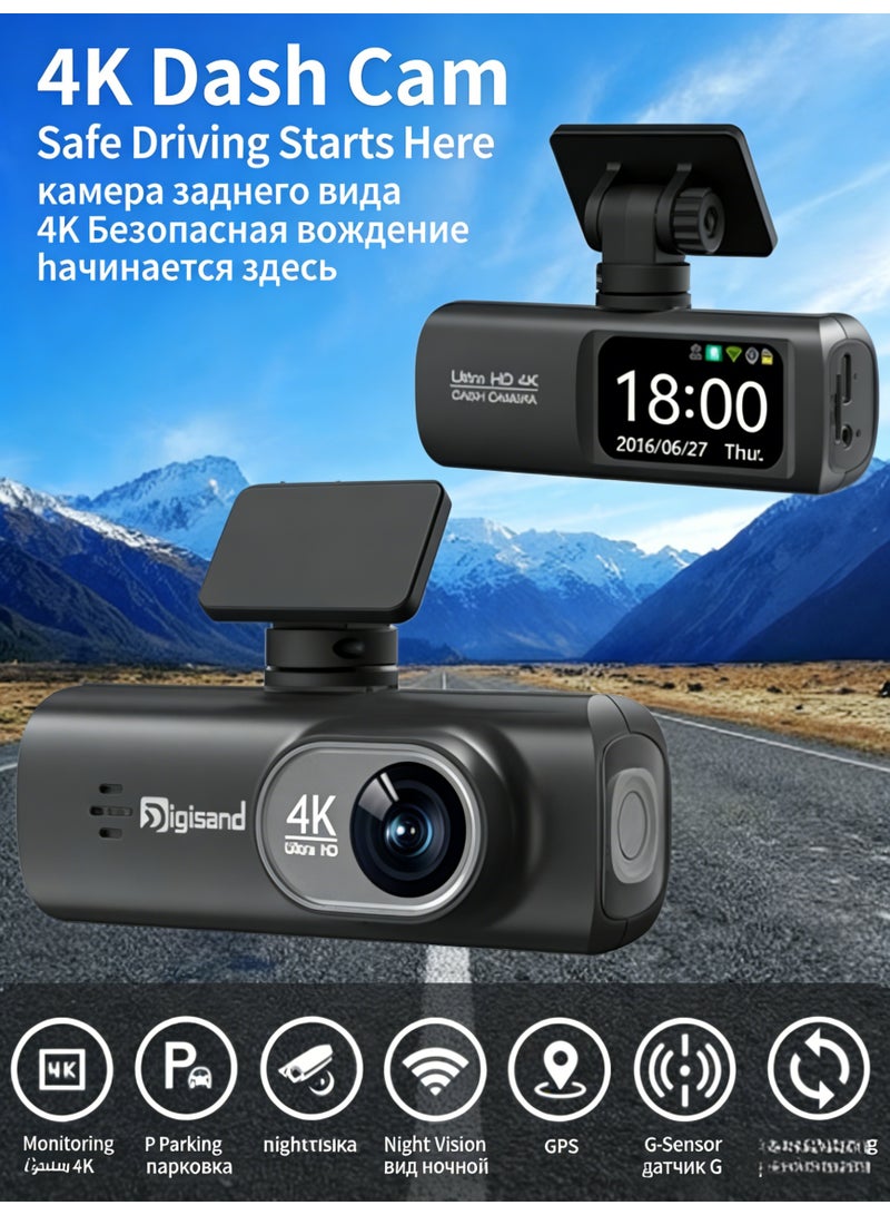 كاميرا داش كام سيارة 4K بدقة عالية عدسات مزدوجة امام وخلف - امام 3840*2160 بكسل + بطاقة 64 جيجابايت مدمجة + واي فاي داخلي + مستشعر G + جीप إس - مسجل فيديو سيارة DVR بمراقبة پاركينغ 24 ساعة - Image 5